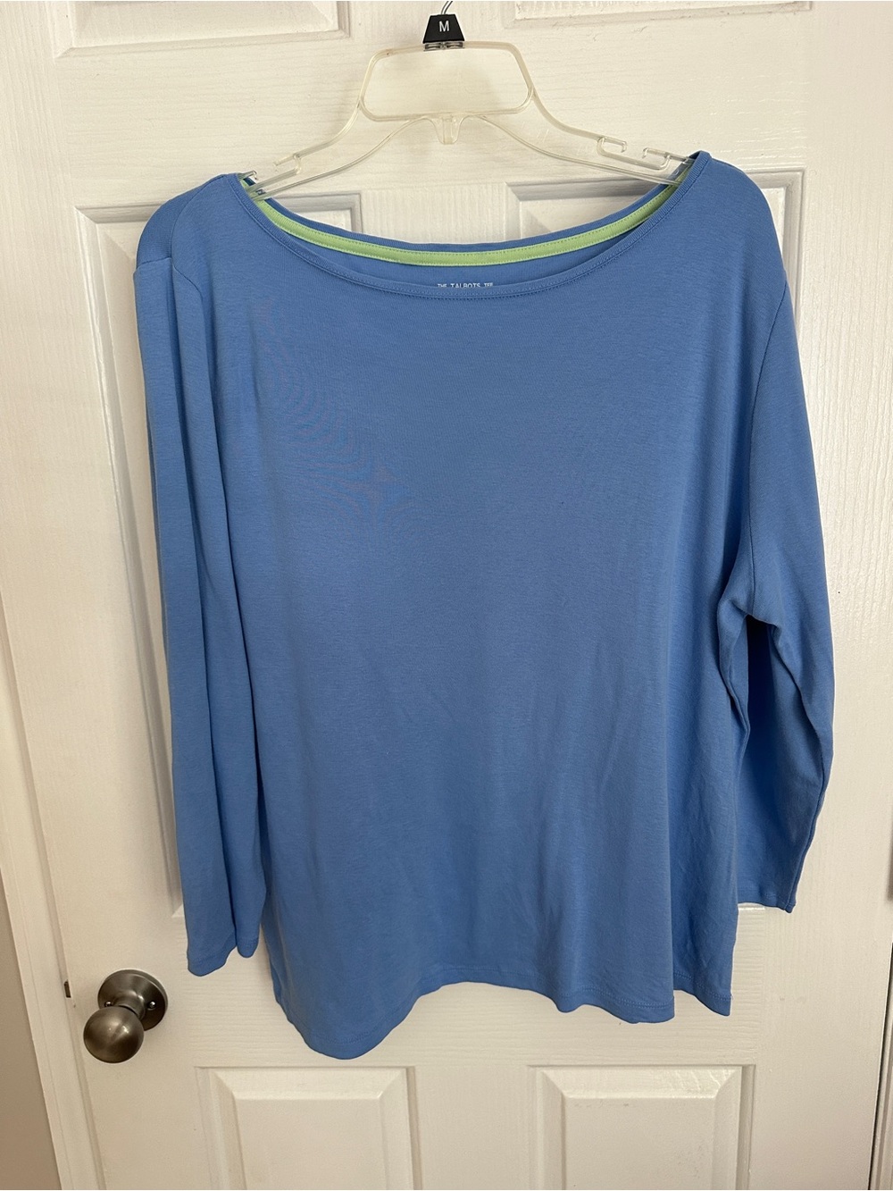 Women’s Blue Long-Sleeve Cotton Boatneck Top